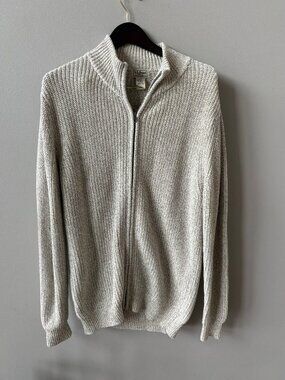 L.L. Bean Men's Medium/tall Full Zip Cardigan Sweater, 100% Cotton/ Light gray